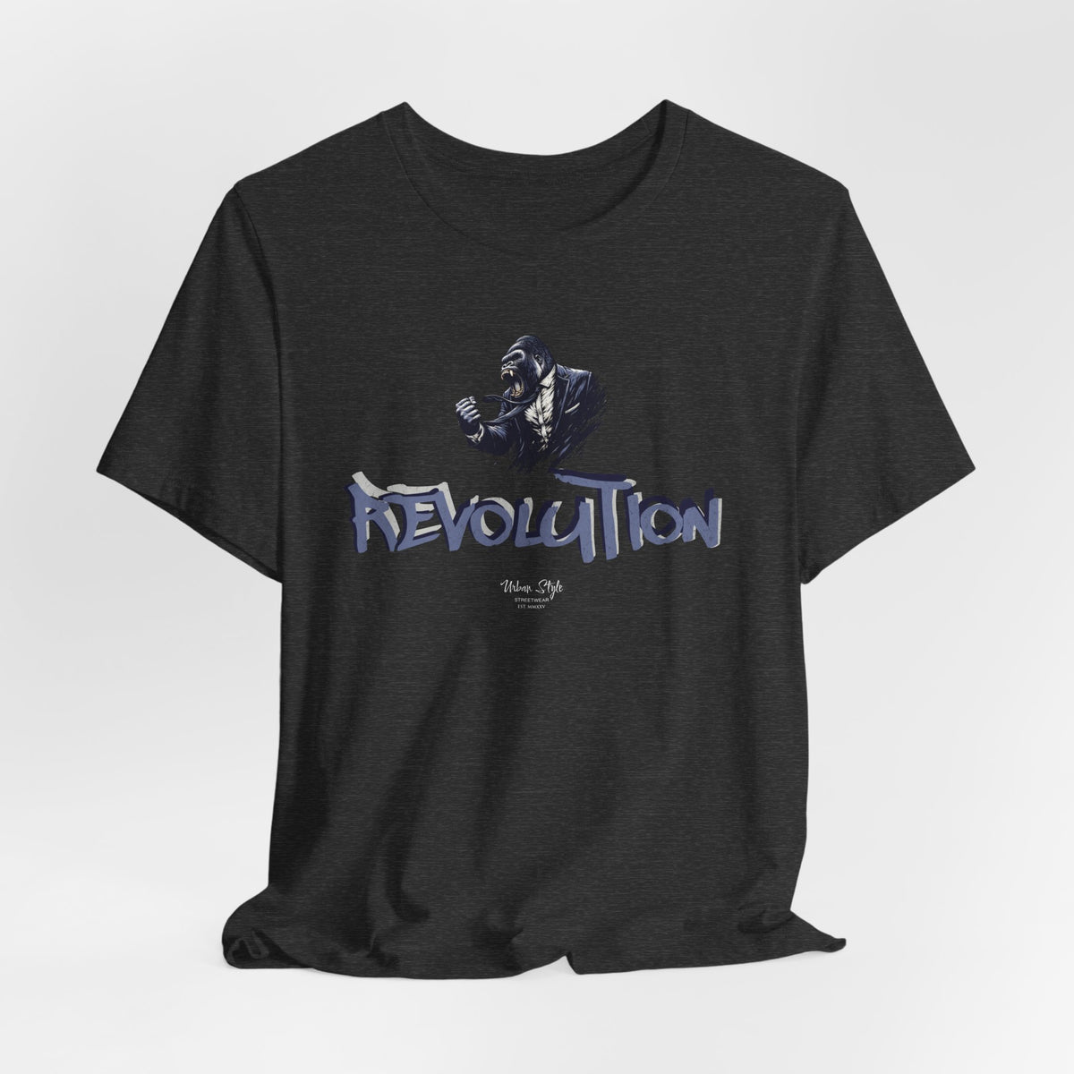 Subtle strength. REVOLUTION tee in Dark Heather Grey.