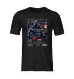 Front-facing black t-shirt on a transparent background. Shows the full Scorpio design with a muscular scorpion character holding a flame. No model or scenery.