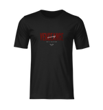 3D ghost mockup of the KRASSWERK “VENGEANCE — is a way, not a solution” t-shirt in black. The design features bold red text with a subtle distressed texture, centered on the chest. Rendered with realistic fabric folds and shadows, the shirt is displayed without a background or model, emphasizing the typography and structure of the garment.
