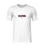 A 3D mockup of the “WILDTHING” t-shirt in white. The design features distressed black text slashed by vivid red claw marks. No model or background, isolated on transparent canvas.